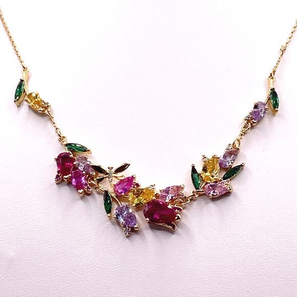 Multicolor Zirconia Crystals Beautiful Gold Plated Necklace - Picture 2 of 6